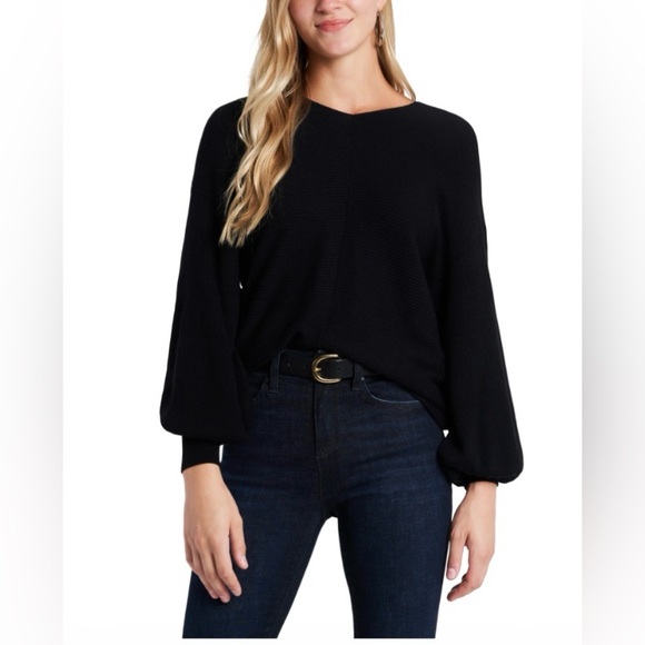 1. State Sweaters - 1. State ribbed balloon sleeve Black Long Sweater. Size M